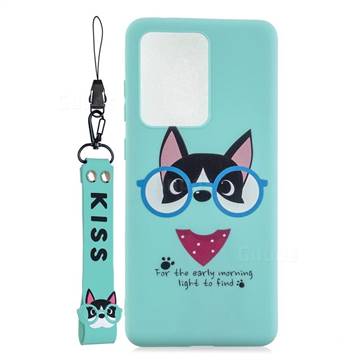 Green Glasses Dog Soft Kiss Candy Hand Strap Silicone Case for Samsung Galaxy Note 20 Ultra