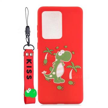 Red Dinosaur Soft Kiss Candy Hand Strap Silicone Case for Samsung Galaxy Note 20 Ultra