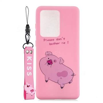 Pink Cute Pig Soft Kiss Candy Hand Strap Silicone Case for Samsung Galaxy Note 20 Ultra