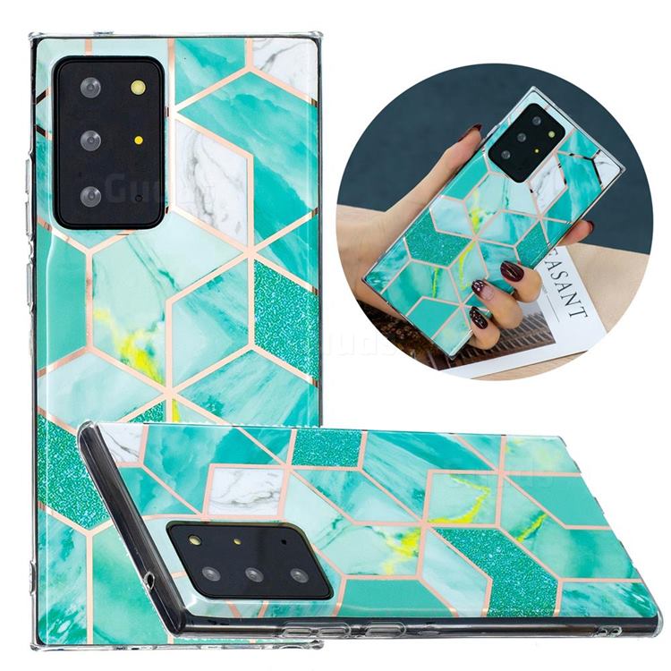 Green Glitter Painted Marble Electroplating Protective Case for Samsung Galaxy Note 20 Ultra