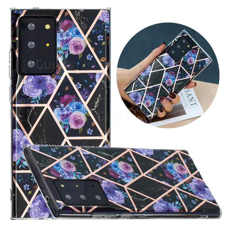 Black Flower Painted Marble Electroplating Protective Case for Samsung Galaxy Note 20 Ultra