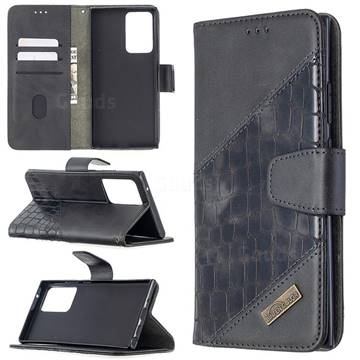 BinfenColor BF04 Color Block Stitching Crocodile Leather Case Cover for Samsung Galaxy Note 20 Ultra - Black