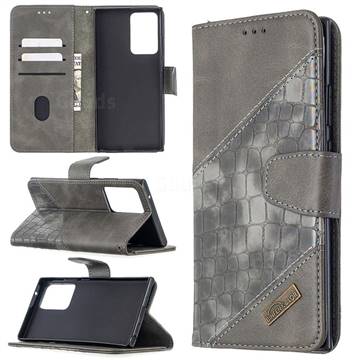 BinfenColor BF04 Color Block Stitching Crocodile Leather Case Cover for Samsung Galaxy Note 20 Ultra - Gray