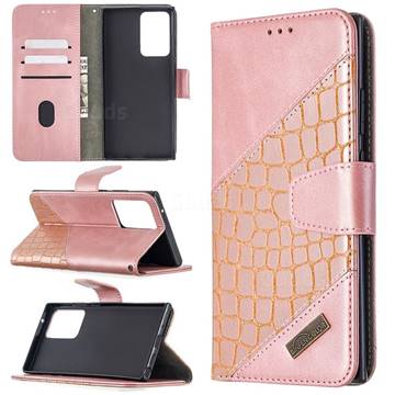 BinfenColor BF04 Color Block Stitching Crocodile Leather Case Cover for Samsung Galaxy Note 20 Ultra - Rose Gold