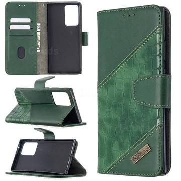 BinfenColor BF04 Color Block Stitching Crocodile Leather Case Cover for Samsung Galaxy Note 20 Ultra - Green