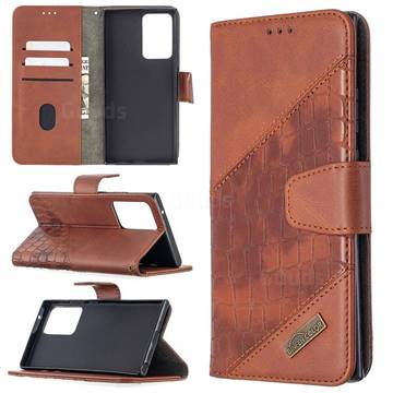 BinfenColor BF04 Color Block Stitching Crocodile Leather Case Cover for Samsung Galaxy Note 20 Ultra - Brown