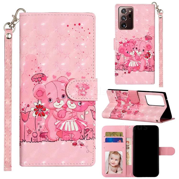 Pink Bear 3D Leather Phone Holster Wallet Case for Samsung Galaxy Note 20 Ultra