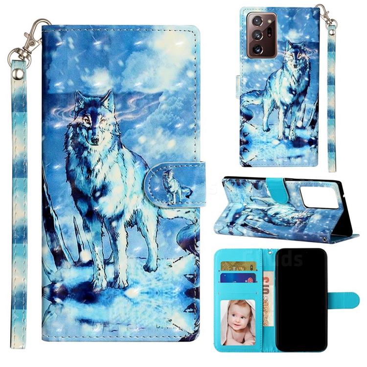 Snow Wolf 3D Leather Phone Holster Wallet Case for Samsung Galaxy Note 20 Ultra