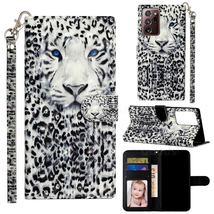 White Leopard 3D Leather Phone Holster Wallet Case for Samsung Galaxy Note 20 Ultra