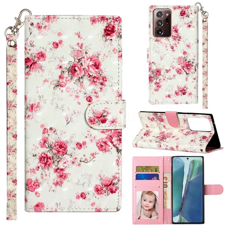 Rambler Rose Flower 3D Leather Phone Holster Wallet Case for Samsung Galaxy Note 20 Ultra