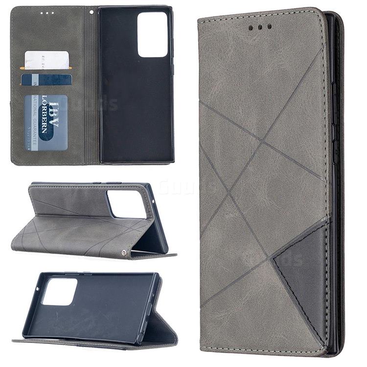 Prismatic Slim Magnetic Sucking Stitching Wallet Flip Cover for Samsung Galaxy Note 20 Ultra - Gray