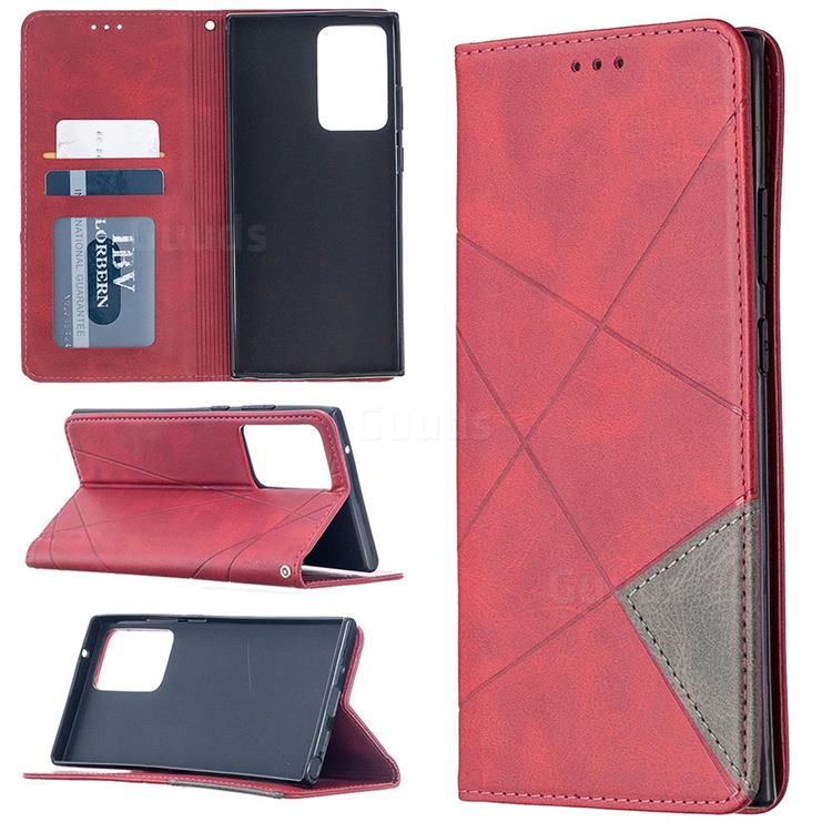 Prismatic Slim Magnetic Sucking Stitching Wallet Flip Cover for Samsung Galaxy Note 20 Ultra - Red