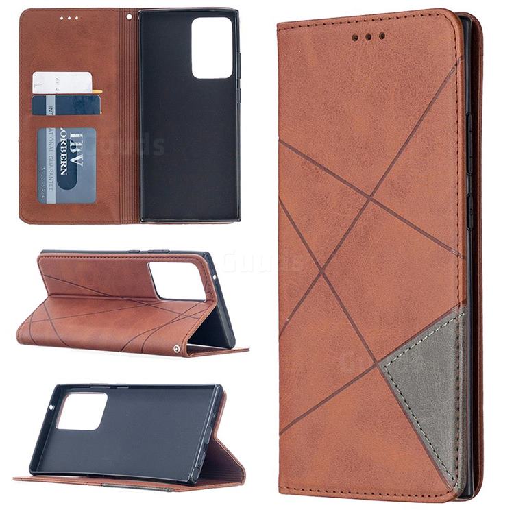 Prismatic Slim Magnetic Sucking Stitching Wallet Flip Cover for Samsung Galaxy Note 20 Ultra - Brown