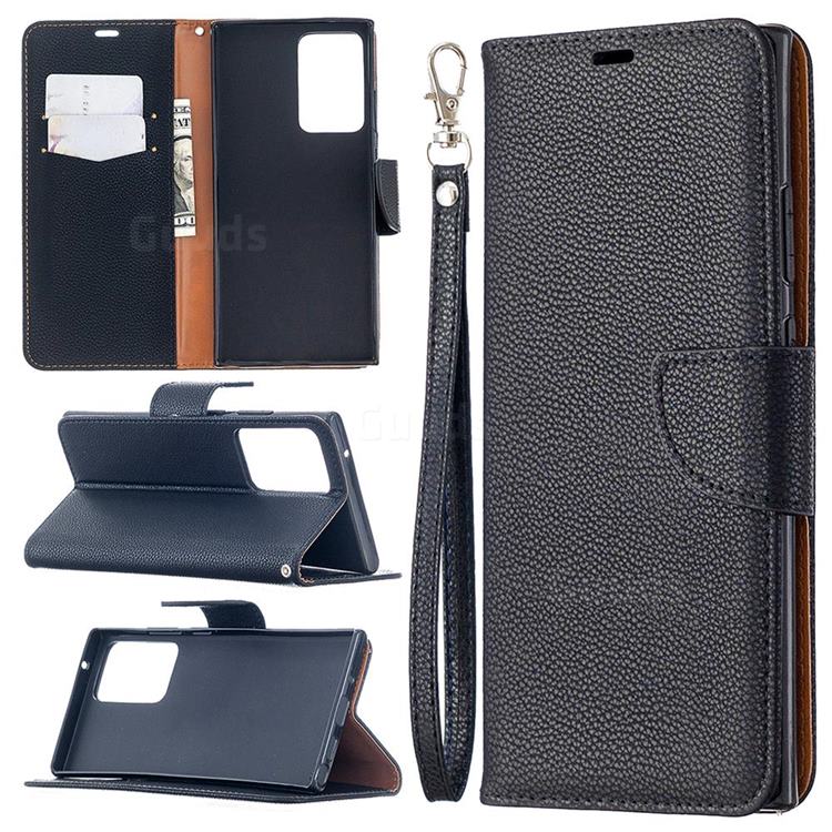Classic Luxury Litchi Leather Phone Wallet Case for Samsung Galaxy Note 20 Ultra - Black