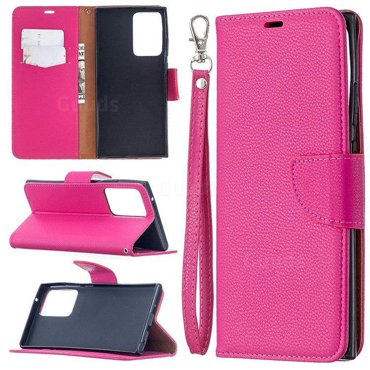 Classic Luxury Litchi Leather Phone Wallet Case for Samsung Galaxy Note 20 Ultra - Rose