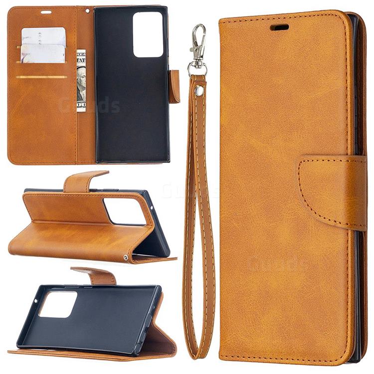 Classic Sheepskin PU Leather Phone Wallet Case for Samsung Galaxy Note 20 Ultra - Yellow