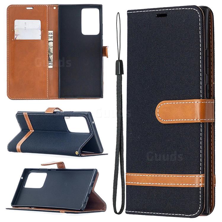 Jeans Cowboy Denim Leather Wallet Case for Samsung Galaxy Note 20 Ultra - Black