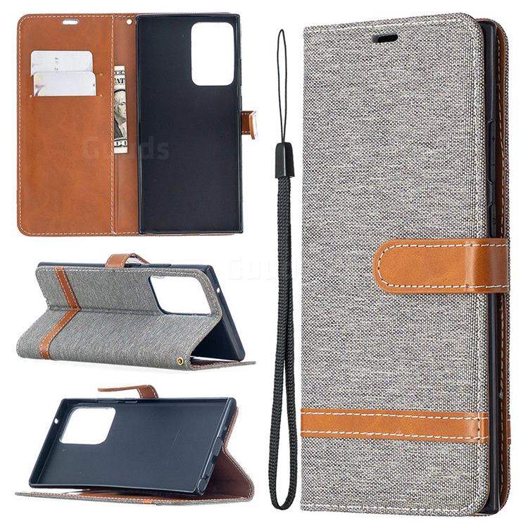 Jeans Cowboy Denim Leather Wallet Case for Samsung Galaxy Note 20 Ultra - Gray