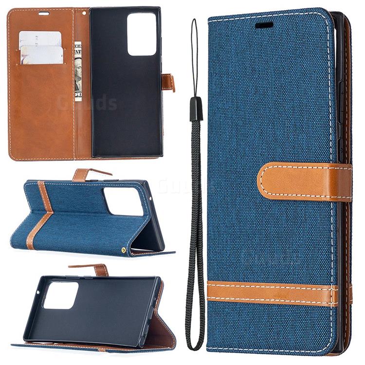 Jeans Cowboy Denim Leather Wallet Case for Samsung Galaxy Note 20 Ultra - Dark Blue