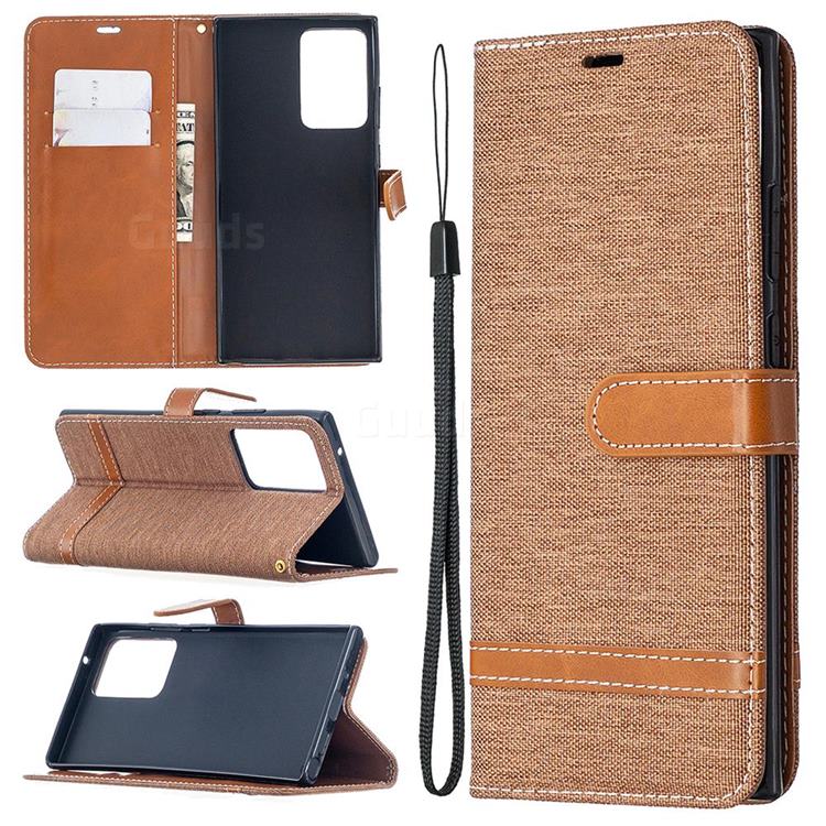 Jeans Cowboy Denim Leather Wallet Case for Samsung Galaxy Note 20 Ultra - Brown