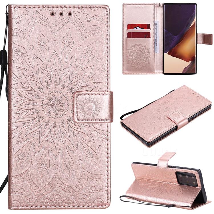 Embossing Sunflower Leather Wallet Case for Samsung Galaxy Note 20 Ultra - Rose Gold