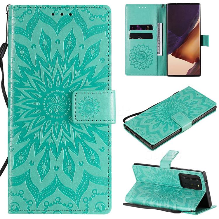 Embossing Sunflower Leather Wallet Case for Samsung Galaxy Note 20 Ultra - Green