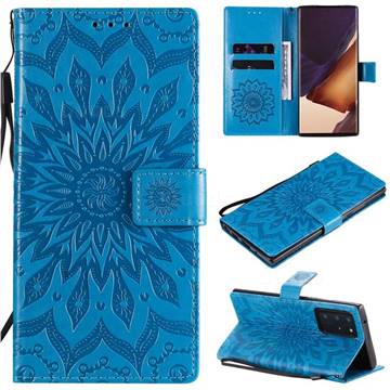 Embossing Sunflower Leather Wallet Case for Samsung Galaxy Note 20 Ultra - Blue