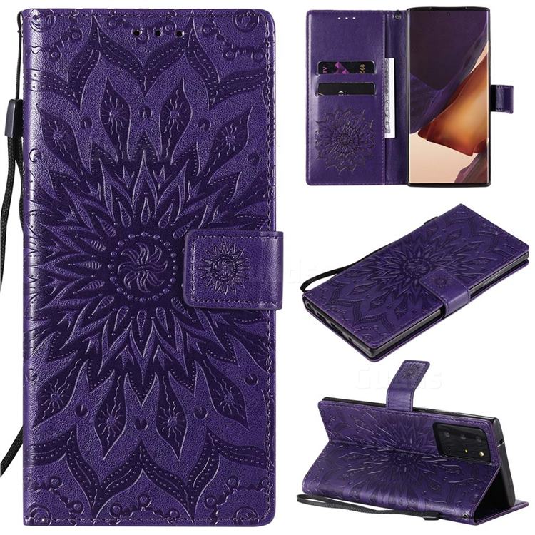 Embossing Sunflower Leather Wallet Case for Samsung Galaxy Note 20 Ultra - Purple
