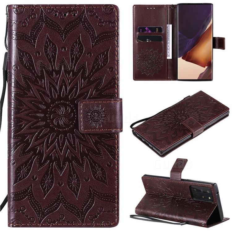 Embossing Sunflower Leather Wallet Case for Samsung Galaxy Note 20 Ultra - Brown