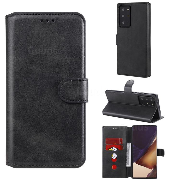 Retro Calf Matte Leather Wallet Phone Case for Samsung Galaxy Note 20 Ultra - Black