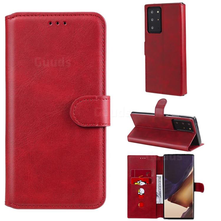 Retro Calf Matte Leather Wallet Phone Case for Samsung Galaxy Note 20 Ultra - Red