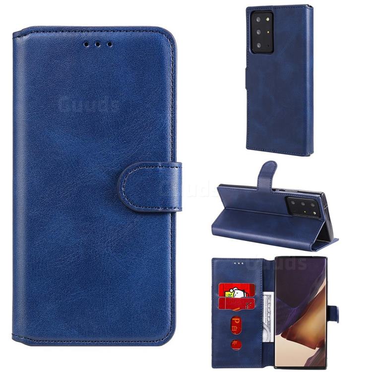 Retro Calf Matte Leather Wallet Phone Case for Samsung Galaxy Note 20 Ultra - Blue