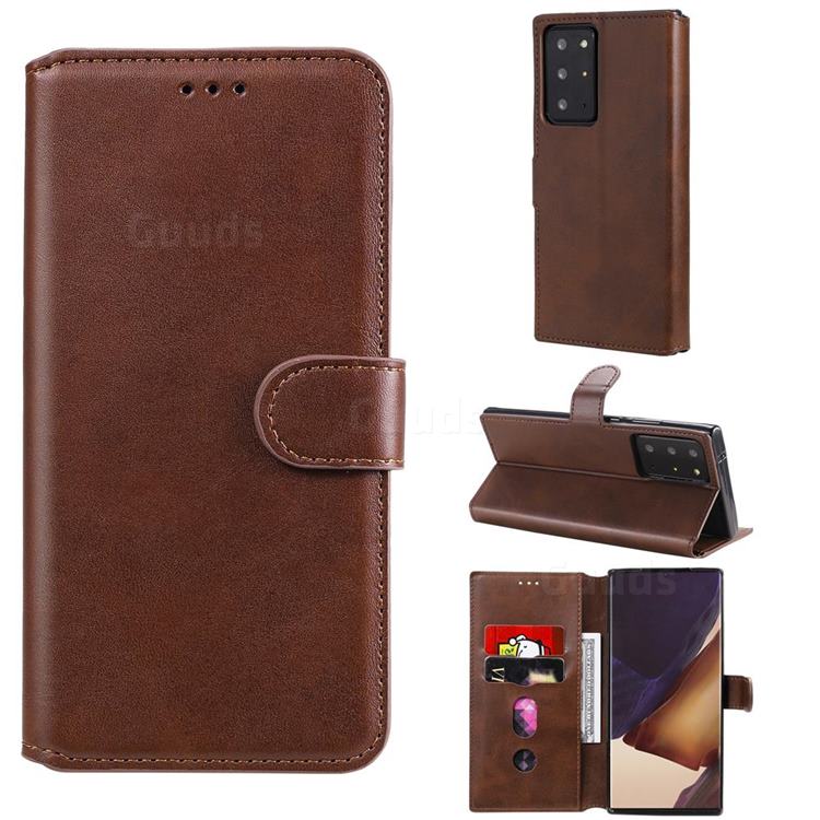 Retro Calf Matte Leather Wallet Phone Case for Samsung Galaxy Note 20 Ultra - Brown