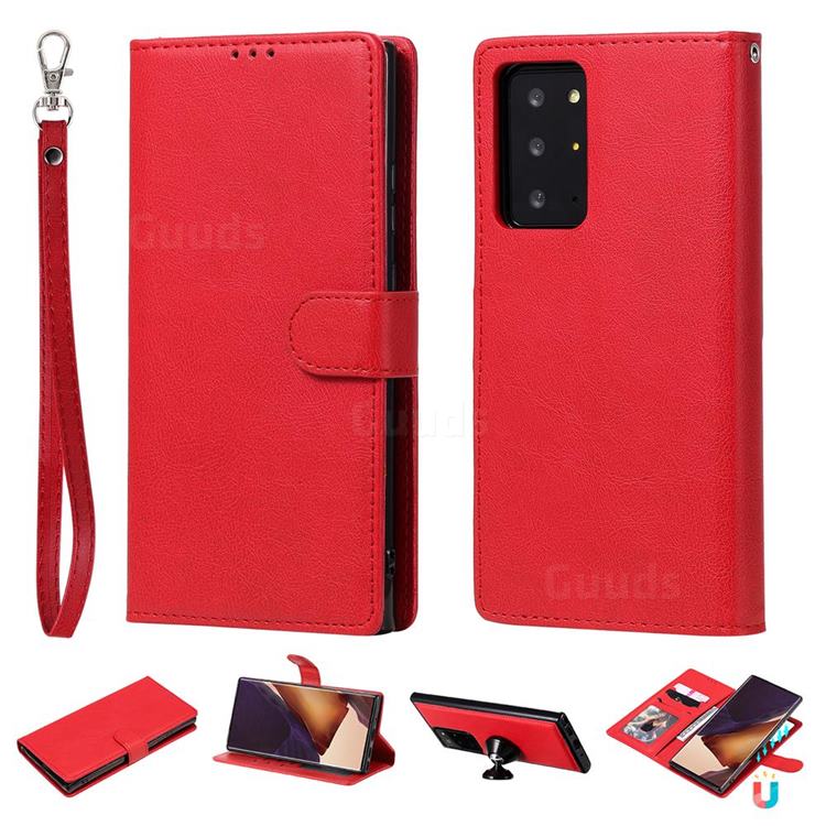 Retro Greek Detachable Magnetic PU Leather Wallet Phone Case for Samsung Galaxy Note 20 Ultra - Red