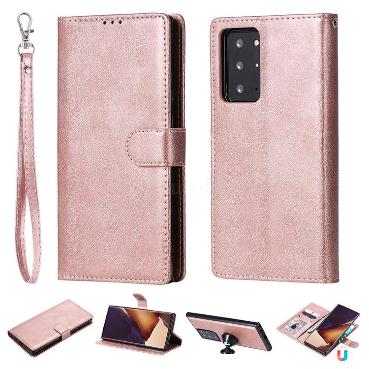 Retro Greek Detachable Magnetic PU Leather Wallet Phone Case for Samsung Galaxy Note 20 Ultra - Rose Gold