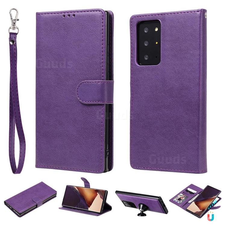 Retro Greek Detachable Magnetic PU Leather Wallet Phone Case for Samsung Galaxy Note 20 Ultra - Purple