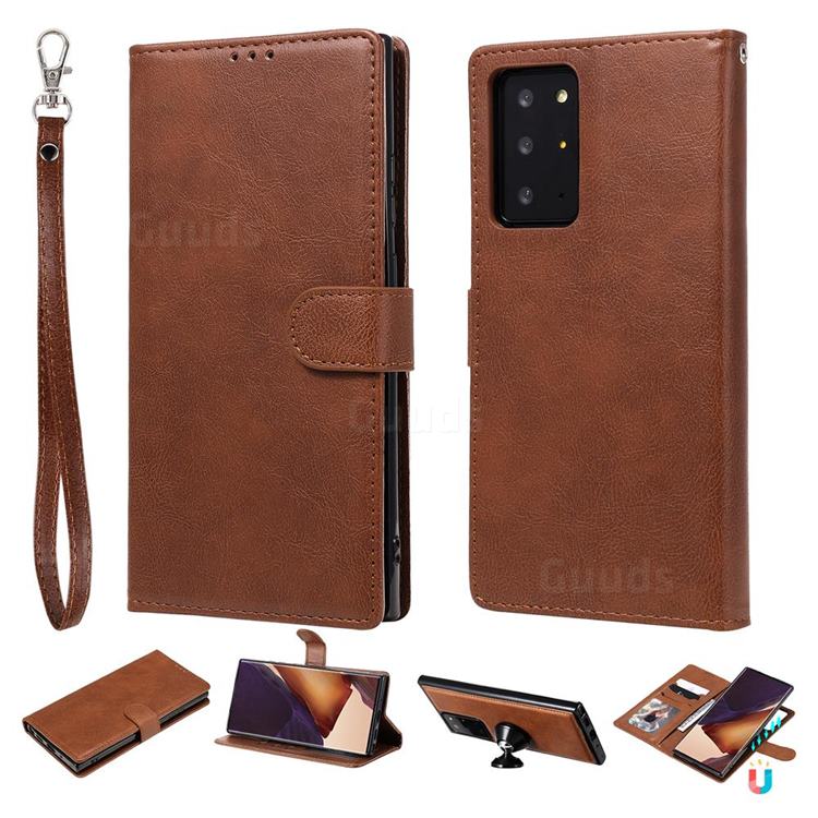 Retro Greek Detachable Magnetic PU Leather Wallet Phone Case for Samsung Galaxy Note 20 Ultra - Brown