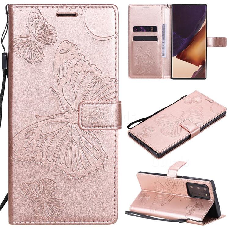 Embossing 3D Butterfly Leather Wallet Case for Samsung Galaxy Note 20 Ultra - Rose Gold