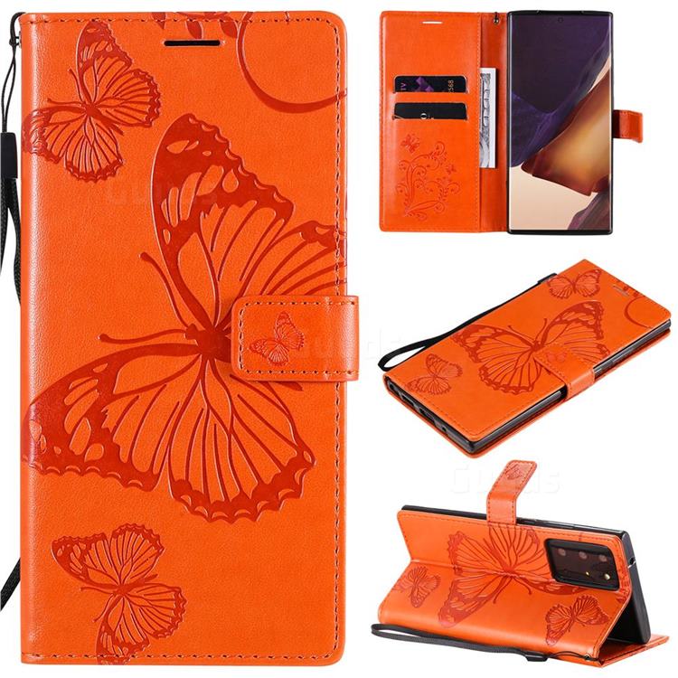 Embossing 3D Butterfly Leather Wallet Case for Samsung Galaxy Note 20 Ultra - Orange