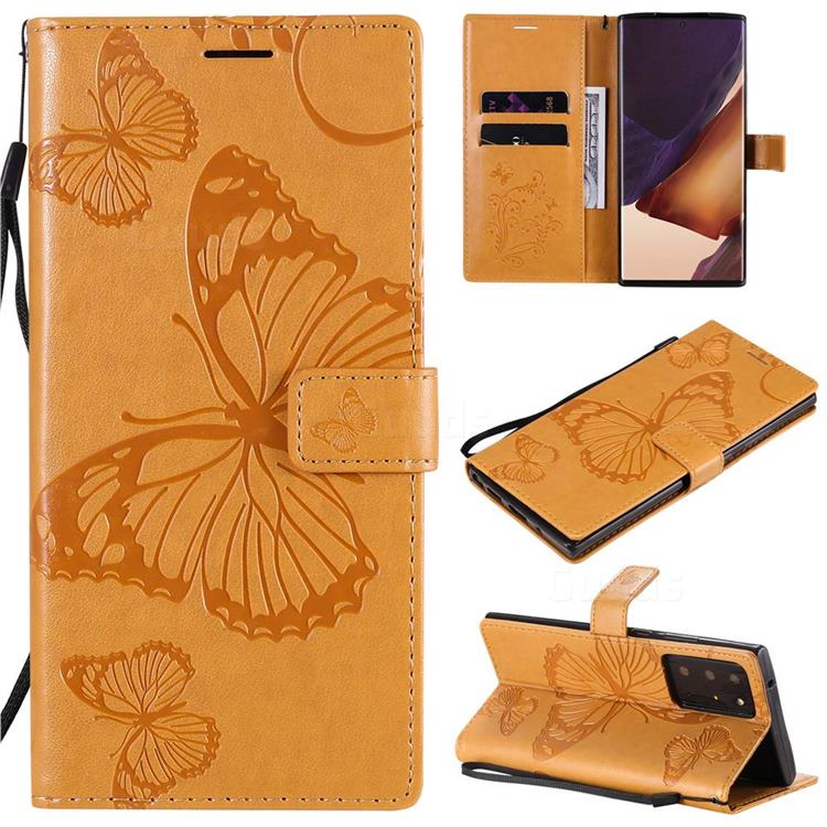 Embossing 3D Butterfly Leather Wallet Case for Samsung Galaxy Note 20 Ultra - Yellow