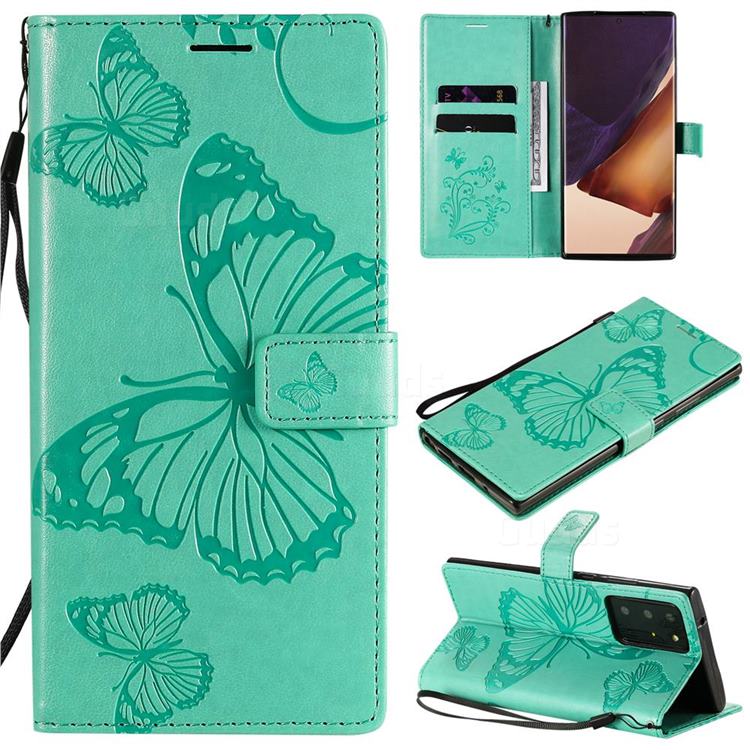 Embossing 3D Butterfly Leather Wallet Case for Samsung Galaxy Note 20 Ultra - Green