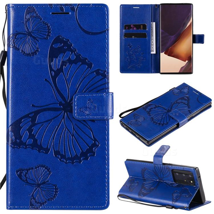Embossing 3D Butterfly Leather Wallet Case for Samsung Galaxy Note 20 Ultra - Blue