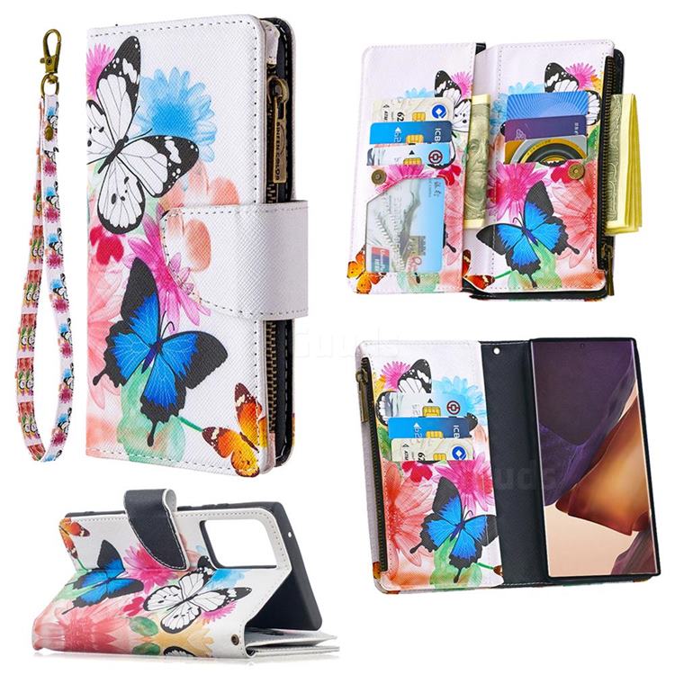 Vivid Flying Butterflies Binfen Color BF03 Retro Zipper Leather Wallet Phone Case for Samsung Galaxy Note 20 Ultra