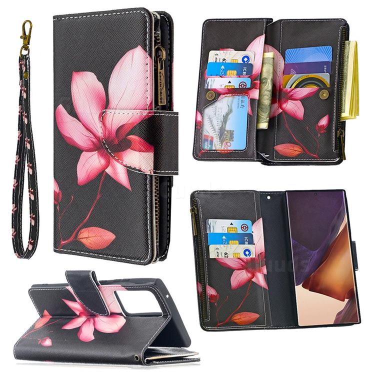 Lotus Flower Binfen Color BF03 Retro Zipper Leather Wallet Phone Case for Samsung Galaxy Note 20 Ultra