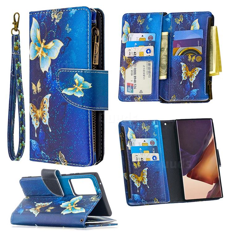 Golden Butterflies Binfen Color BF03 Retro Zipper Leather Wallet Phone Case for Samsung Galaxy Note 20 Ultra