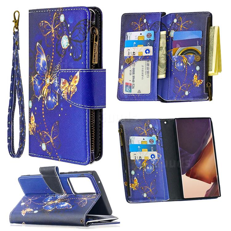 Purple Butterfly Binfen Color BF03 Retro Zipper Leather Wallet Phone Case for Samsung Galaxy Note 20 Ultra
