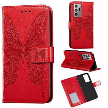 Intricate Embossing Vivid Butterfly Leather Wallet Case for Samsung Galaxy Note 20 Ultra - Red