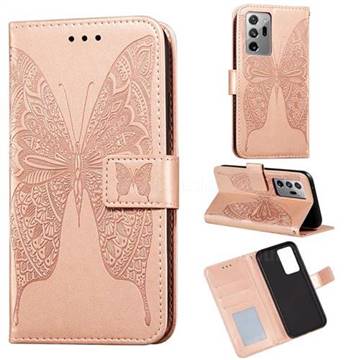 Intricate Embossing Vivid Butterfly Leather Wallet Case for Samsung Galaxy Note 20 Ultra - Rose Gold