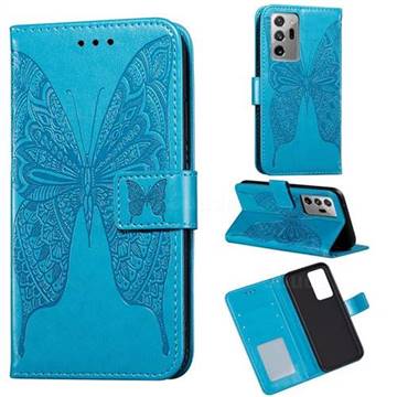 Intricate Embossing Vivid Butterfly Leather Wallet Case for Samsung Galaxy Note 20 Ultra - Blue