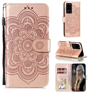Intricate Embossing Datura Solar Leather Wallet Case for Samsung Galaxy Note 20 Ultra - Rose Gold